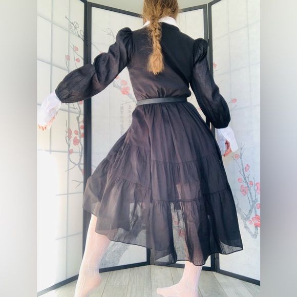 Olivaceous 🖤 NWT Bohemian Wednesday's Style Pitch Black Goth Dress - Picture 3 of 14